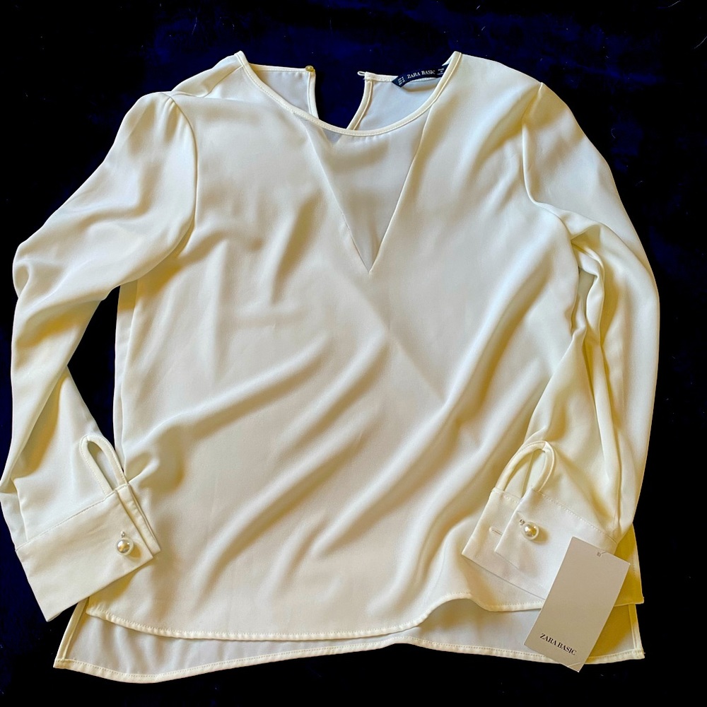 white elegant shirt with pearl buttons ZARA